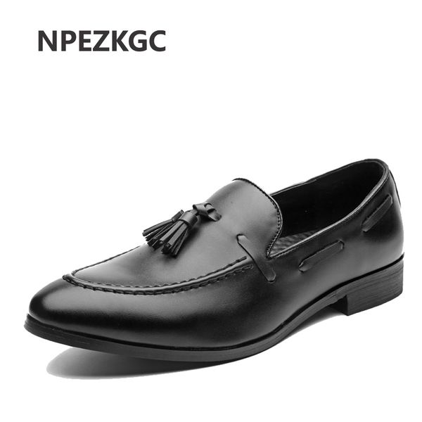 

npezkgc 2019 new men leather shoes tassel man flat classic men dress shoes leather italian formal oxford male footwear, Black