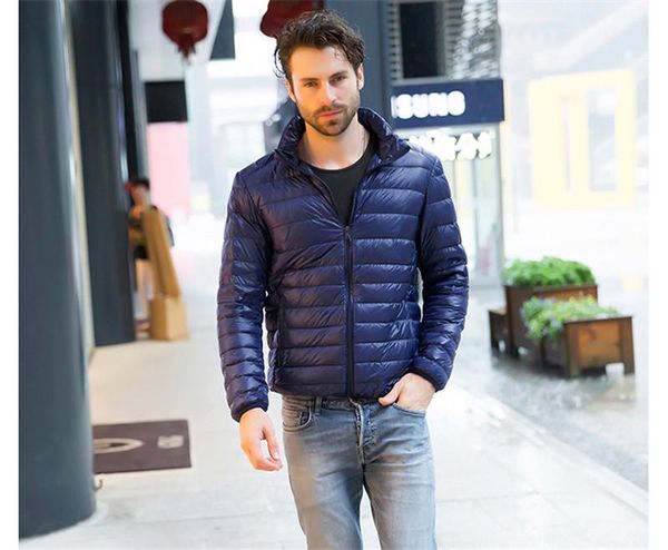 

winter designer mens coats slim solid color long sleeve stand collar mens doudoune casual thin male down homme outerwear, Black