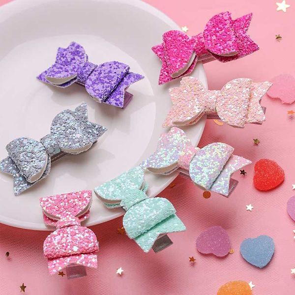

2pcs mini sequins hair bows clips shiny glitter baby girls cute bowknot hairpins barrettes headwear accessoires daily school, Slivery;white