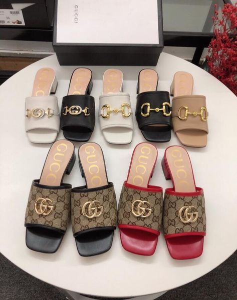 

original g slippers brand fashion womens 2020 new luxury designer zumi cowhide retro horsebit low thick heel sandals shoes, Black