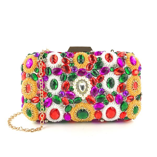 

summer new style flower beauty pack fashionable evening pack hand hold dinner bag manual bead embroider inlays diamond fashionab