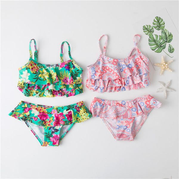 

new 2019 girls swimsuit two piece floral children's swimwear two piece girls swimwear 2019 summer beachwear swimming g36-cz916