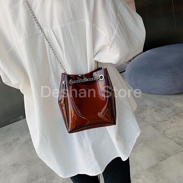 

candy color transparent pvc bucket for women 2019 small crossbody summer beach shoulder bags chain purses and handbags