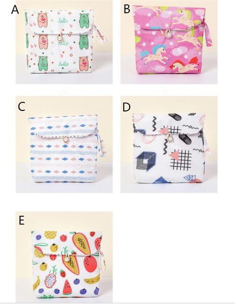 

sanitary bag cute cartoon cotton fabric napkin storage bag large capacity women sanitary storage bag credit card organizer