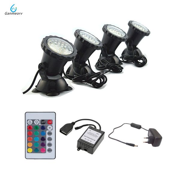 

1 to 4 remote lights rgb 144 led underwater light spotlight waterproof ip68 lights for pond tank aquarium landscape lighting