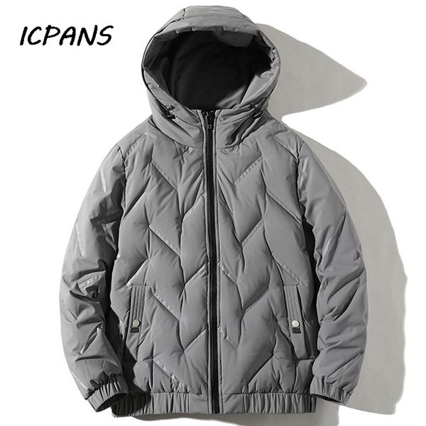 

icpans white duck winter down coat men hooded plaid warm thicken polyester waterproof snow down jacket men big size 2019, Black