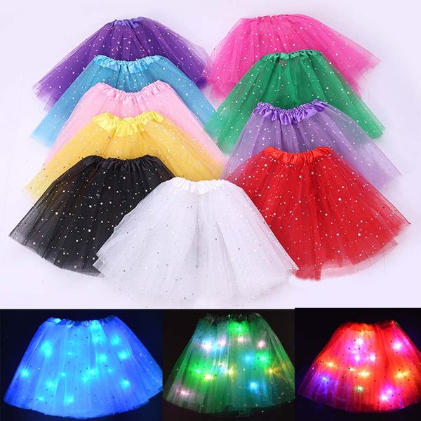 

light led girls kids clothes star tutu skirt princess party tutus tulle pettiskirt child ballet dance wear christmas halloween, Black;red