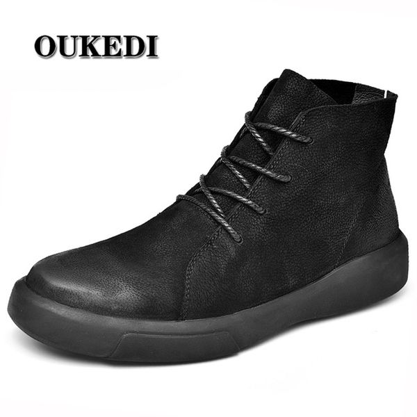 

real leather men male boots autumn winter with fur warm snow boots men winter work shoes footwear rubber ankle shoes, Black