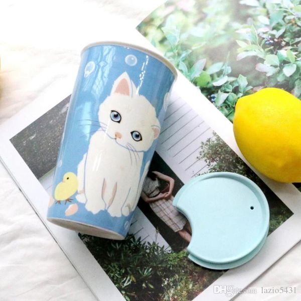 

new starbucks paul & joe cat coffee cup blue double insulation ceramics mug out dooor in-car accompanying cup 12oz