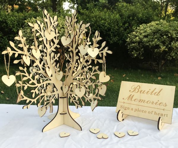 

wood tree wedding guest book 3d tree guest book wishing tree wooden hearts pendant drop ornaments for wedding party decoration