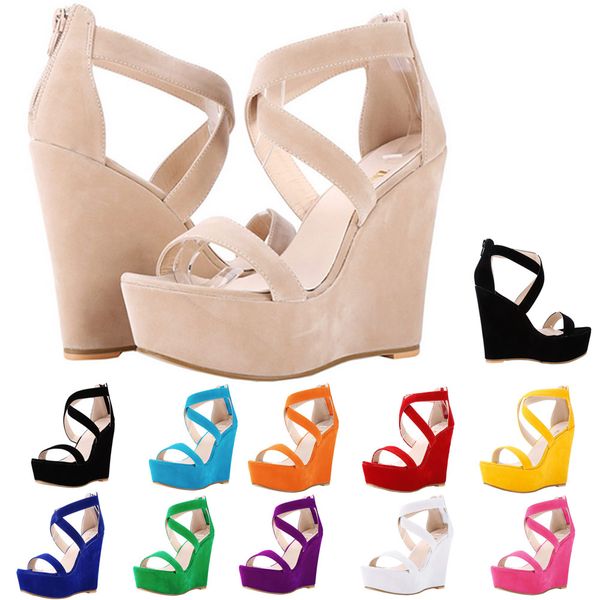 

women sandals nude new platform flock gladiator sandal wedges casual high heels shoes lady summer shoe wedding party us 4-11 d0227, Black