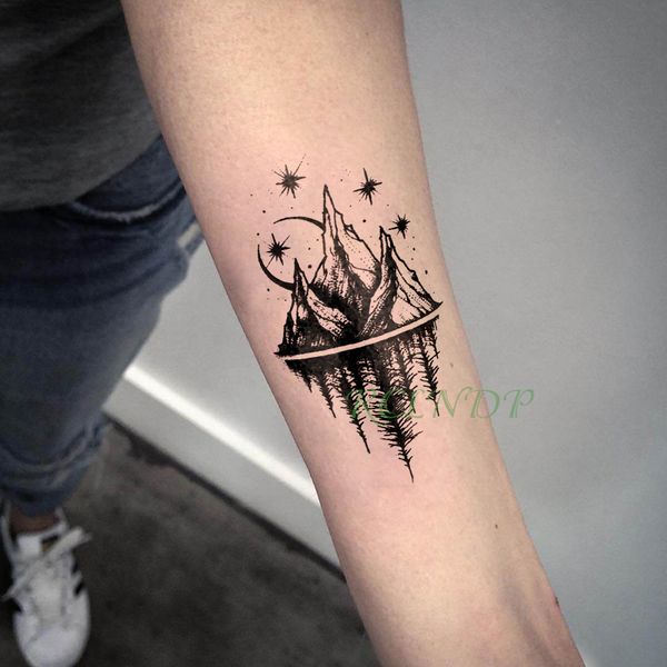 Acheter Autocollants De Tatouage Temporaires Imperméables Moon Hill Forêt étoiles Faux Tatouage Flash Tatoo Tatouage Corps Art Main Pied Pour Fille