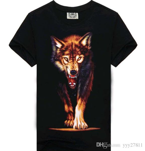 

тенденции моды оригинальных harajuku европа и тенденция мужской футболка 3d печать животных рока-группа хлопок вокруг шея короткого-л соедин, White;black