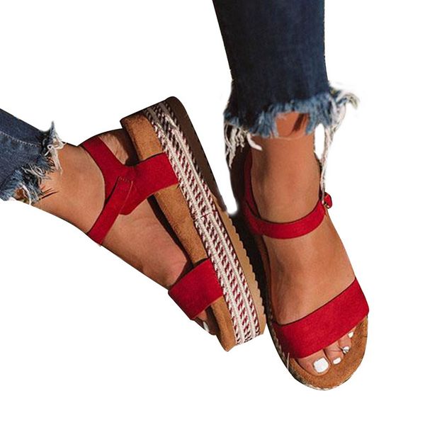 

women sandals 2020 new summer fashion mid heel wedges shoes woman slides peep toe buckle solid lady casual shoes size 35-43, Black