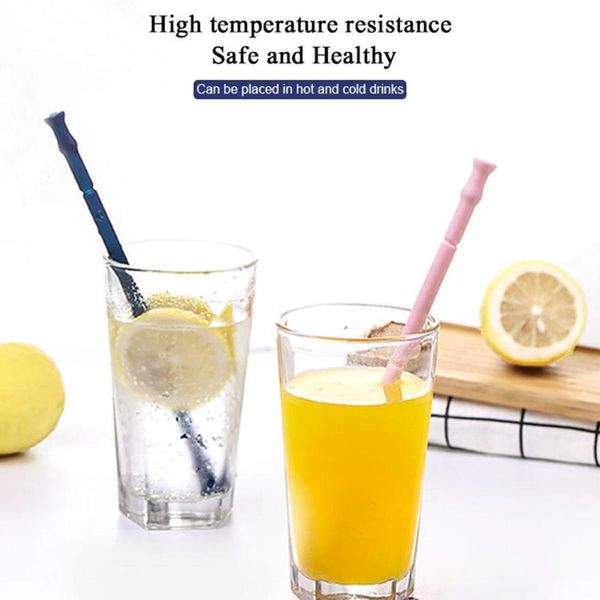 

reusable folding silicone drinking straw with cleaning brush bar drinkware eco-friendly silicon straw for home bar accessories