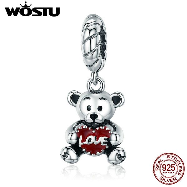 

wostu 100% 925 стерлингового серебра животных коллекция медвежонок с любовью hug шарм шарма браслет diy ювелирных изделий cqc521, Bronze;silver