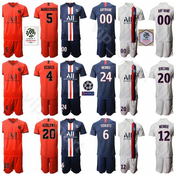 

мужчины 2020 paris thereain soccer 6 verratti jersey set 5 marquinhos 24 nkunku 12 meunier 4 kehrer 20 kurzawa футбольные наборы футболки, Black