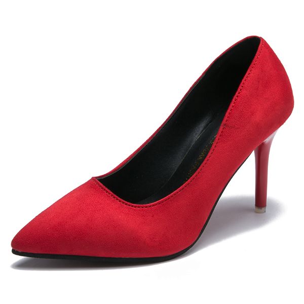 

women's concise high heels suede leather solid color slim high heel female single shoes pointed red basic pumps u14-32, Black