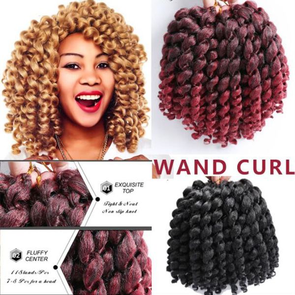 

8 дюймов ombre jumpy wand curl косы ямайские корни curl вязание крючком отскок синтетическое наращивание волос для чернокожих женщин, Black