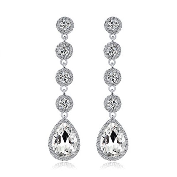 

1 pair fashion gorgeous bridal jewelry wedding accessories shining rhinestone drop earrings water drop long dangler for women, Silver
