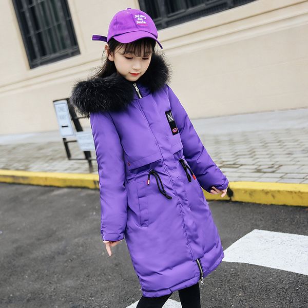 

children's down jacket new girl's mid-length korean version winter coat fur collar children's clothing, Blue;gray