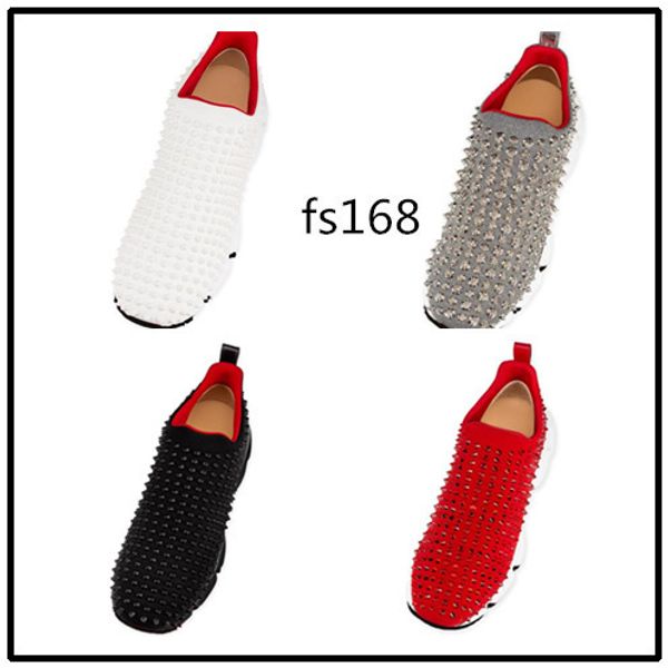 

brand krystal spike sock donna sneakers designer mens red bottoms shoes womens rivet flat shoes 2, Black
