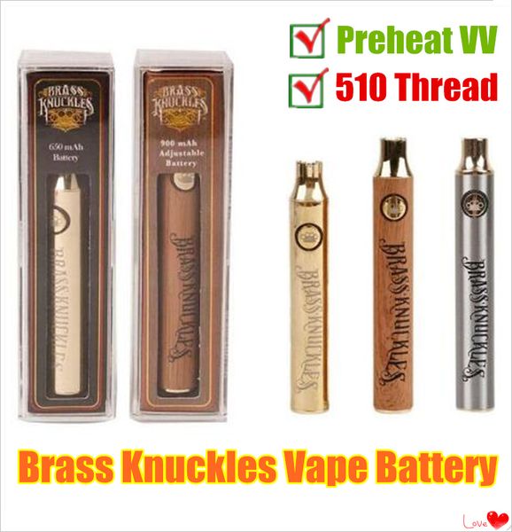 

900 650 мАч Аккумулятор Vape Pen из латуни с костяшками и USB-зарядным устройством - Золотое деревянное напряжение предварительного нагрева Регулируемый 510-ниточный аккумулятор масляного картриджа