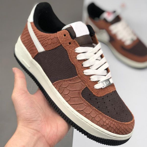 

new 1 1s low running shoes premium red bark snake brown lizard texture outdoor casual shoes sport sneakers mens womens trainers sneakers