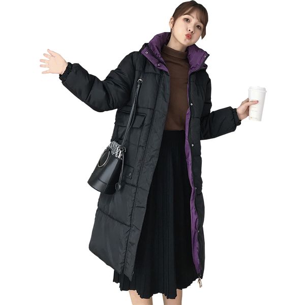 

2019 thick section warm thick long section women's jacket waterproof wild winter down jacket women's slim long coat, Black