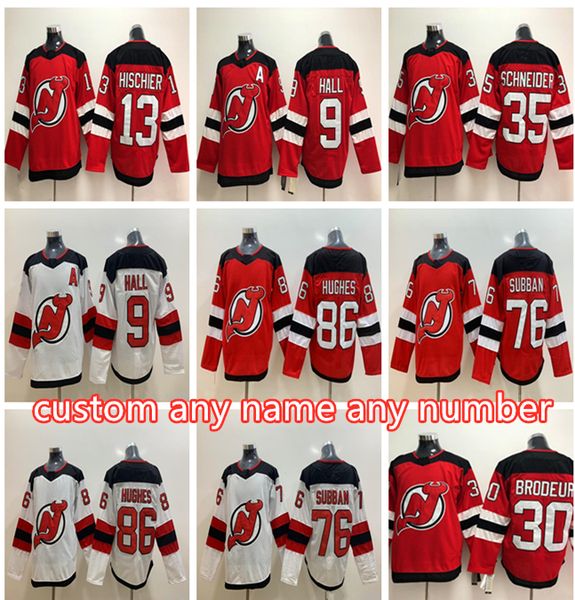 

2020 new 76 p. k. subban jersey devils 86 jack hughes 9 taylor hall 13 nico hischier 30 martin brodeur hockey jerseys, Black;red