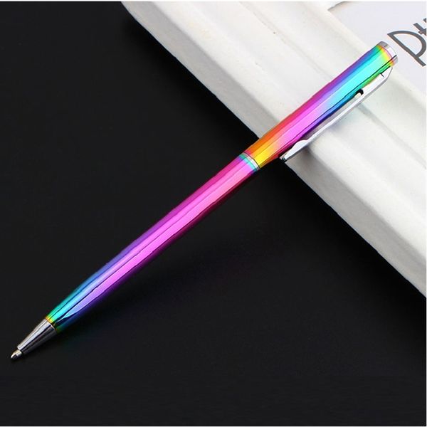 

rainbow color slim metallic retractable ballpoint pens with black ink smooth writing signature office school supplies point 1 mm