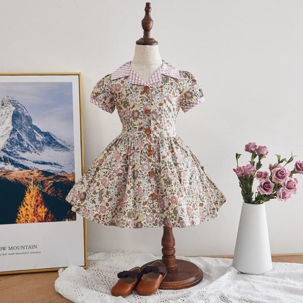 

baby girl clothes 2020 summer new spanish girls dress lapel short sleeve print cute dress vintage princess for girls y3011, Red;yellow