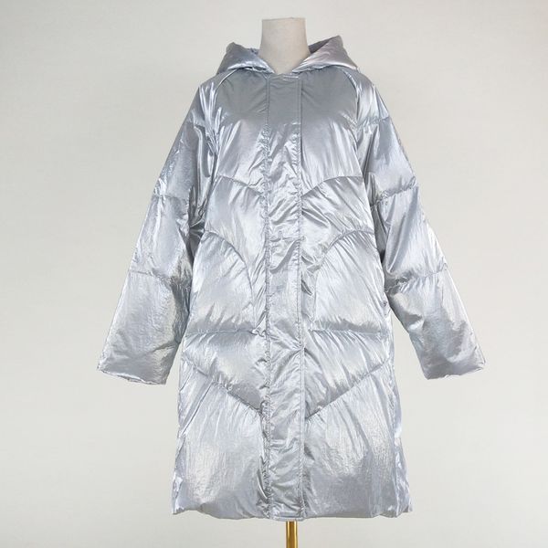 

90% white duck down jacket silver women coat winter 2019 new fashion hooded casual parka long coats with armband thicken warm, Black