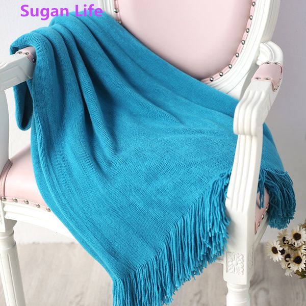 

sugan life 200x130cm european style solid color knitted blanket sofa cover air-conditioned blanket tassel ing
