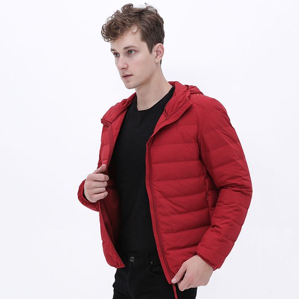 

new man ultra light down jacket hooded waterproof down jackets seamless winter autumn warm coat, Black