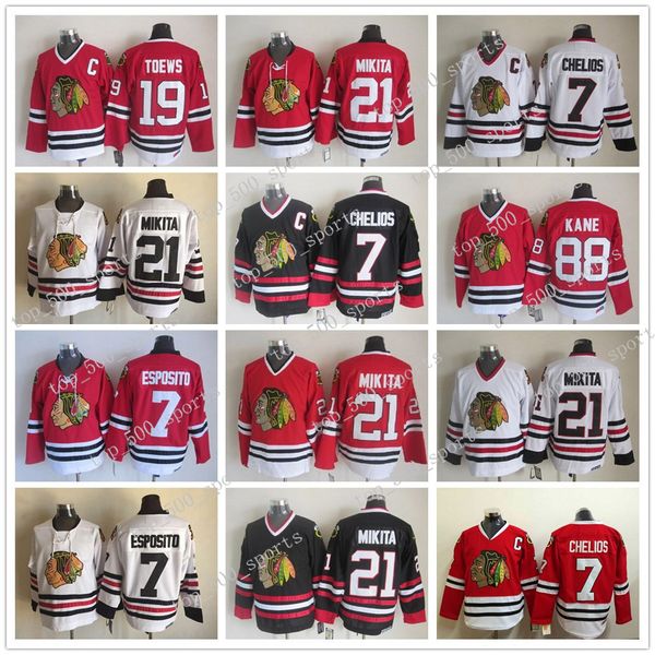 

чикаго блэкхокс 88 патрик кейн джерси vintage hockey 19 тэйвз 7 брент сибрук 21 микита главная красный белый черный, Black;red