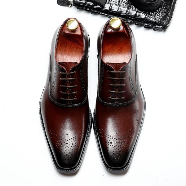 

brand genuine cow leather brogue wedding business mens casual flats shoes vintage handmade oxford formal shoes for men, Black