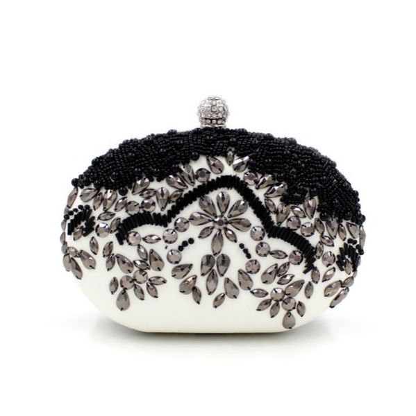 

black and white classic beaded clutch oval evening bag small clutch bag female beading day