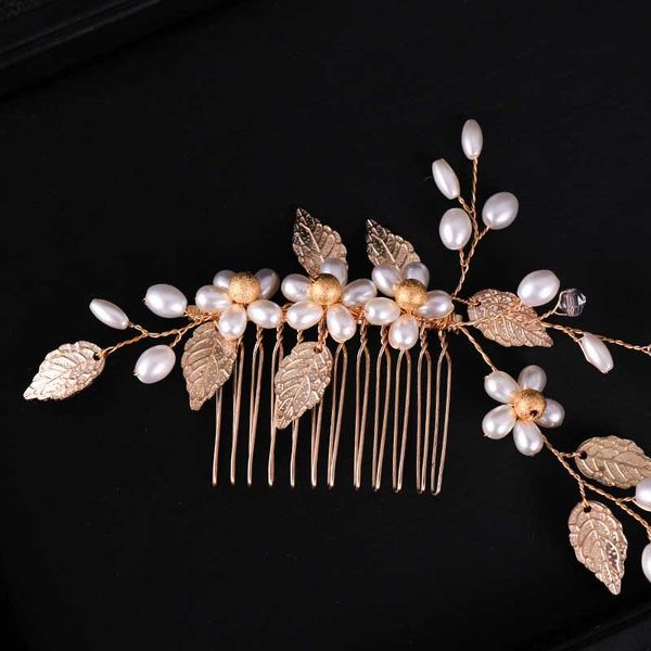 

forseven elegant hair jewelry gold color leaves wedding hair comb bridesmaid simulation pearl headdress bridal head jewelry, White;golden