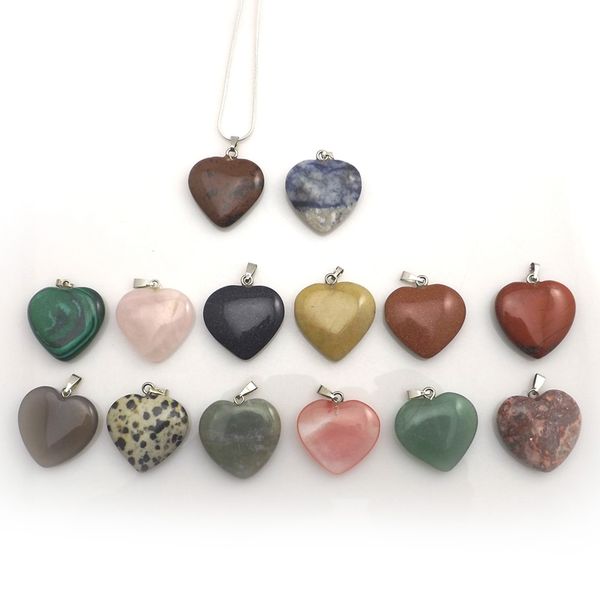

mixed lot natural stone heart shape pendant silver color chokers for women 12pcs/lot