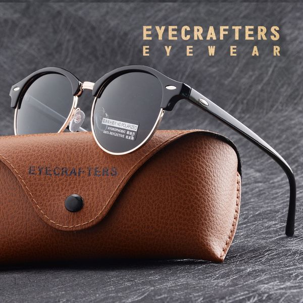 

fashion polarized round sunglasses mens womens brand designer club round glasses driving mirrored coating semi rimless eyewear, White;black