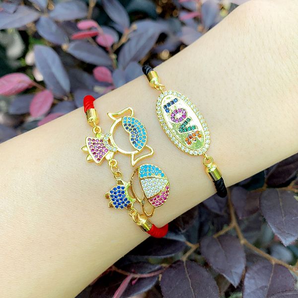 

gold love letter charm bracelets for women zirconia boys and girls couple bracelet statement cz rainbow fashion jewelry brtc18, Golden;silver