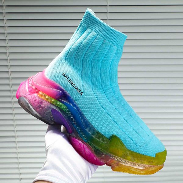 

luxury ladies men's party casual shoes jogging sneakers socks shoes triple fashiondesigner platform air cushion men and women shoes hfd, Black