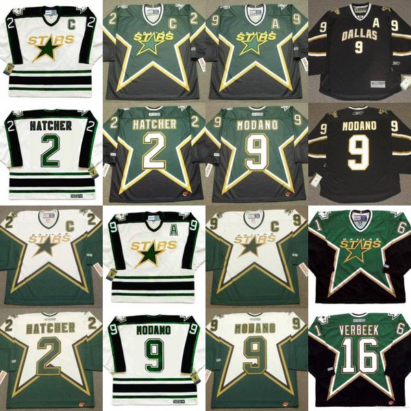 

2 derian hatcher 9 mike modano 16 pat verbeek 20 ed belfour dallas stars 1990 ccm jersey s-3xl, Black;red