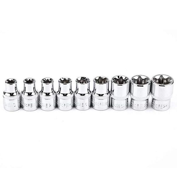 

9pcs 1/2 inch drive screwdriver bits torx hand repair tools e10 e11 e12 e14 e16 e18 e20 e22 e24 e type torx star bit socket set