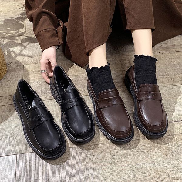 

shoes woman flats oxfords women's british style shallow mouth casual female sneakers round toe loafers with fur slip-on dress, Black