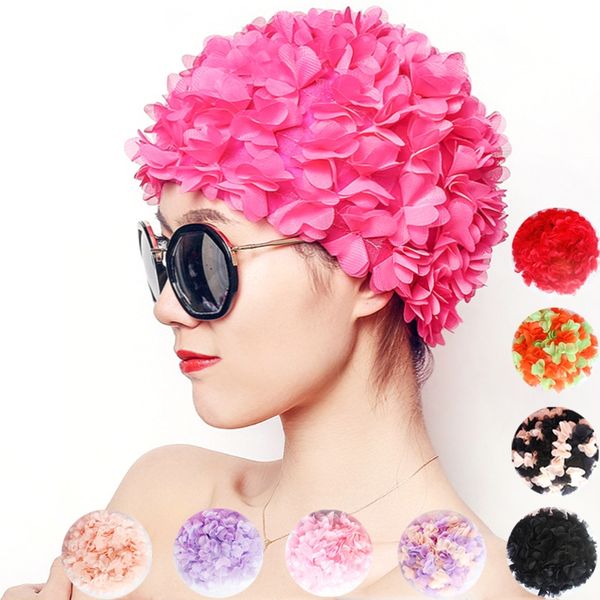 

fashion swim cap women's long hair cute extra-large hair care women's swimming cap springs stereo petal flower swim ca other bath