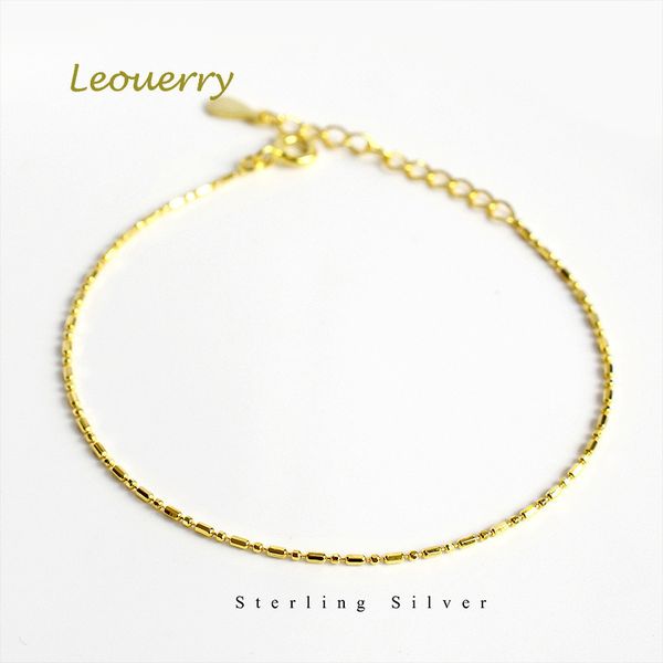 

leouerry 925 sterling silver minimalist small beads thin bracelet normcore style tiny chain bracelet for women silver jewelry, Golden;silver