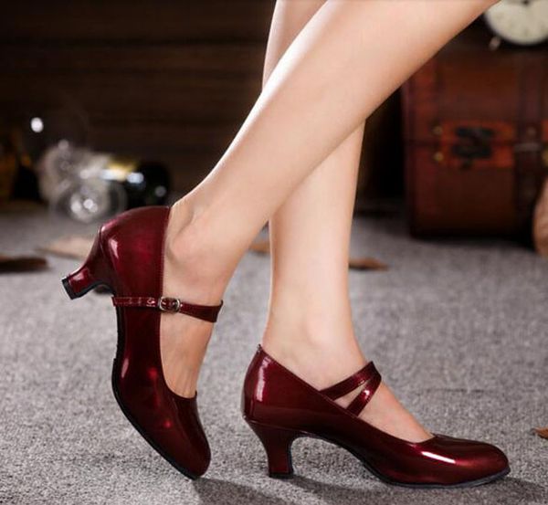 

patent leather women kitten heel shoes latin jazz waltz dancing ladies dress shoes 5.5 cm heel silver wine red, Black