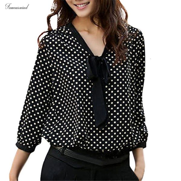 

dot полька рубашка шифон плюс размер женщины топы повседневный bowknot v шеи blusas femininas camisas mujer f 40ja26, White